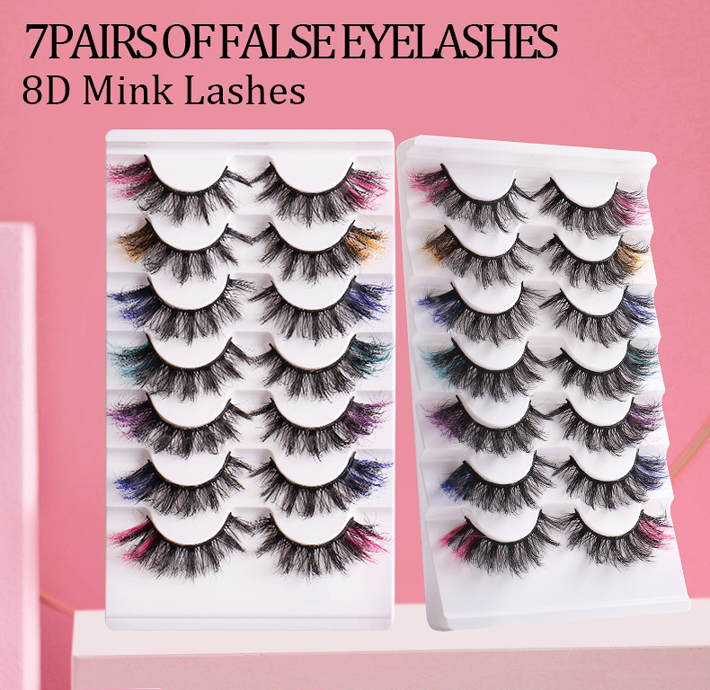 False Eyelashes Colored Fluffy Mink Lashes Curl Fake Eyelashes 8D Dramatic Wispy Lashes Extensions Natural Look Color Mixed 7 Pairs