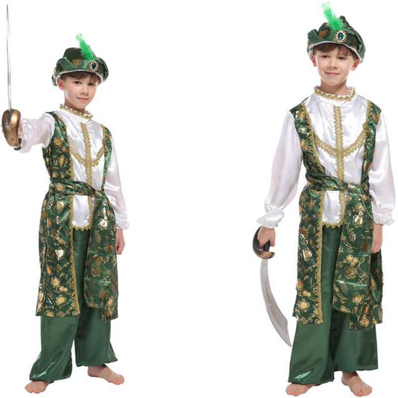 (110~120cm) Arab Prince Costume Outfit Halloween Carnival Cosplay Party Fancy Dress Up