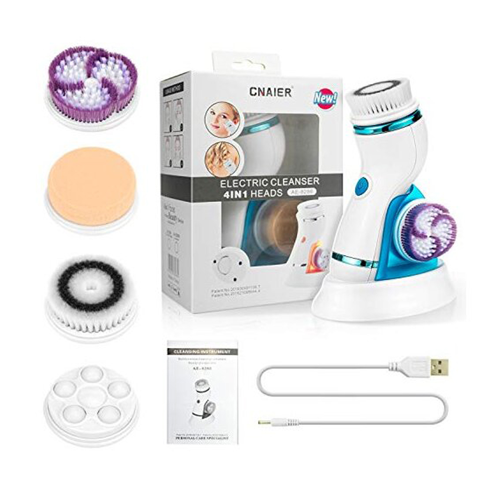 Facial Cleansing Brush Rechargeable Face Brush Set IPX65 Waterproof Electric Rotating Face Scrubber for Deep Cleaning Exfoliating Blackhead Removing