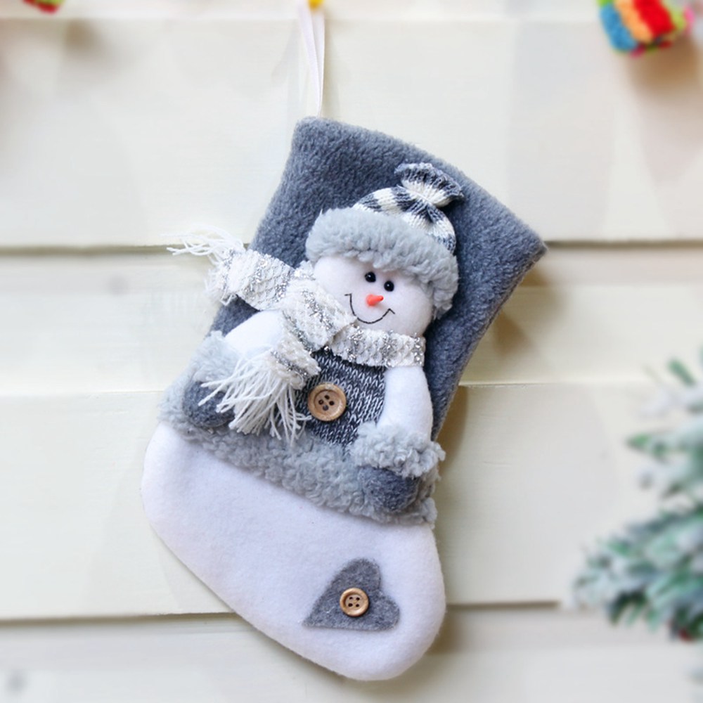(1PCS Santa Claus) 3PCS Christmas Stocking Embroidered Santa White Grey Xmas Family Kids Christmas Socks Christmas Decorations for Home Noel Decor Navidad New Year