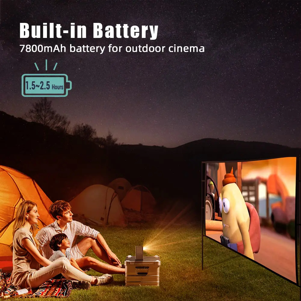 3D Projector Battery Powered Portable HD LED Wifi Projector Supports 1080P 4K Android 9.0 OS