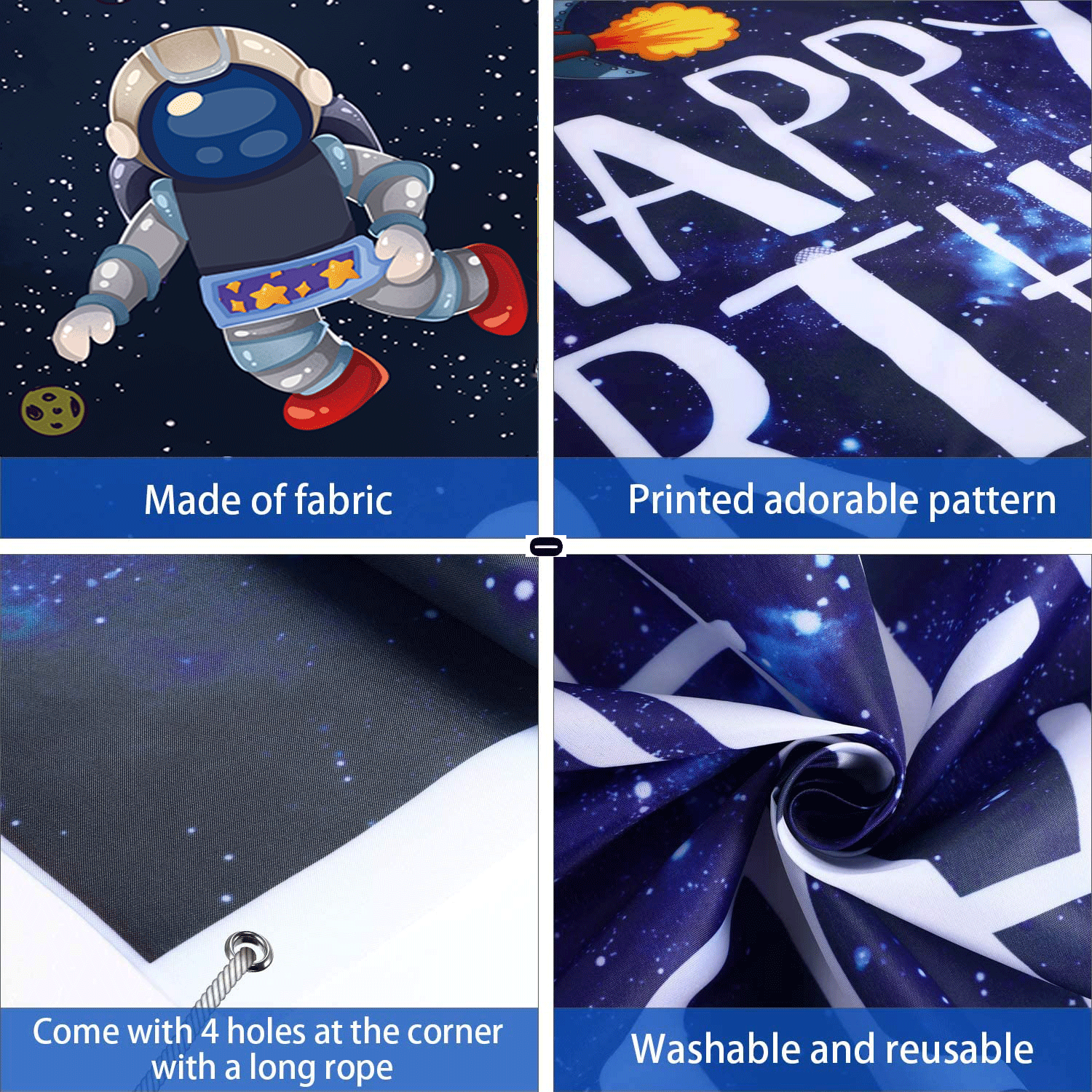 Space Happy Birthday Photography Background Astronaut Rocket Backdrop Banner for Childrens Birthday Galaxy Planet Party Photo Booth Backdrop