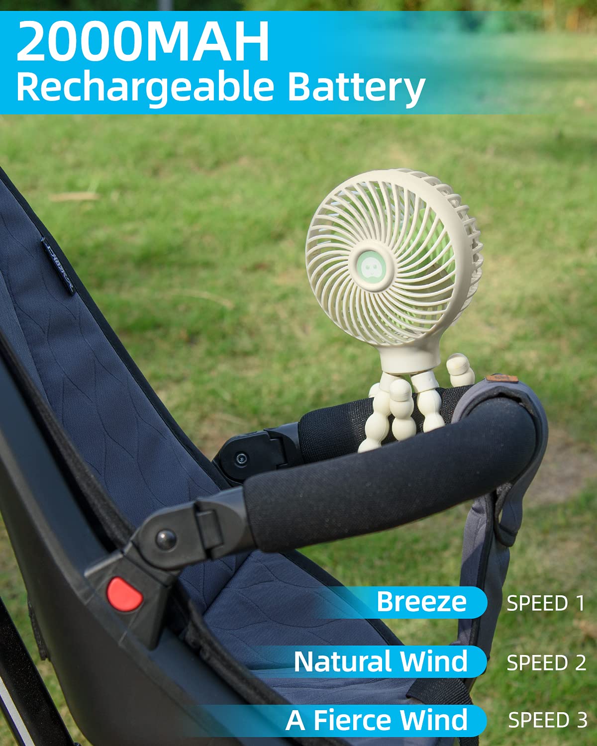 Stroller Fan Portable Handheld Personal Baby Car Seat Mini Small USB Desk Clip On Fan with Flexible Tripod