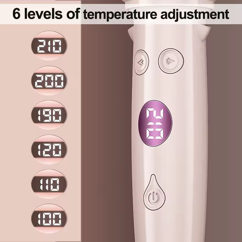 (Pink) Hair Curler Rotating Curling Tongs Curling Iron Auto Curler Ceramic Professional Hair Curler Electric Curling Iron 6 Levels of Temperature Adjustment