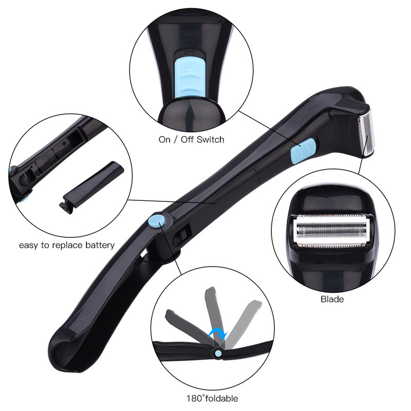 Folding Electric Back Shaver Portable Grooming Tool for Men