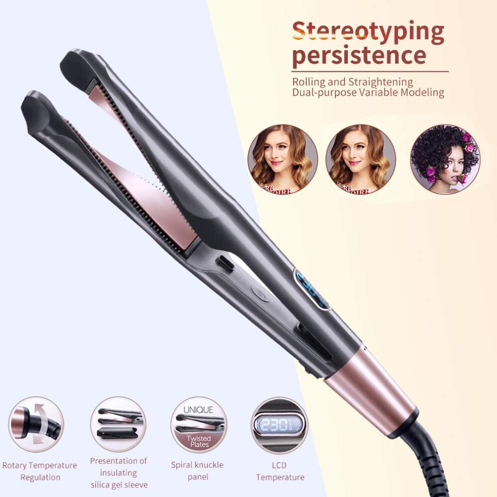 2 In 1 Hair Straightener and Curler Curling Iron for All Hair Types Tourmaline Ceramic Twisted Flat Iron for Hair Styling