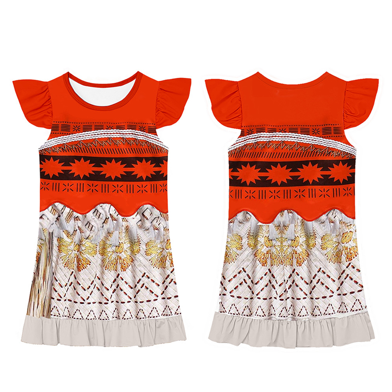 (Size 100) Moana Costume Kid Fancy Dress up Outfit for Girls Princess Adventure Halloween Birthday Party Holiday Cosplay Dressing Casual Home School Wear Outfit