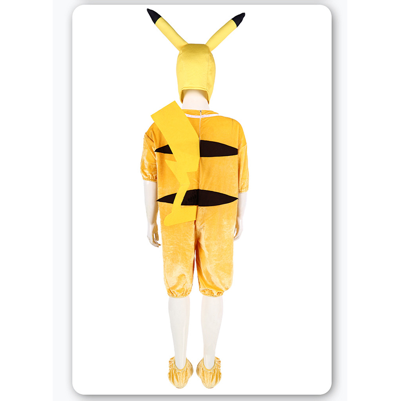 (Size 100) Pikachu Kids Costume Pokemon Dress Up  Yellow Plush Pokemon Jumpsuit Halloween Outfit for Boys Girls for Halloween Birthday Parties Cosplay