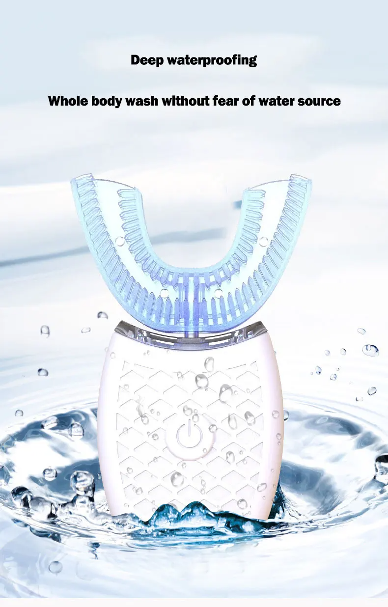 (White) U-Type Toothbrush 360 Degrees Intelligent Silicon Head Sonic Electric Toothbrush Automatic USB Charge Waterproof Toothbrush