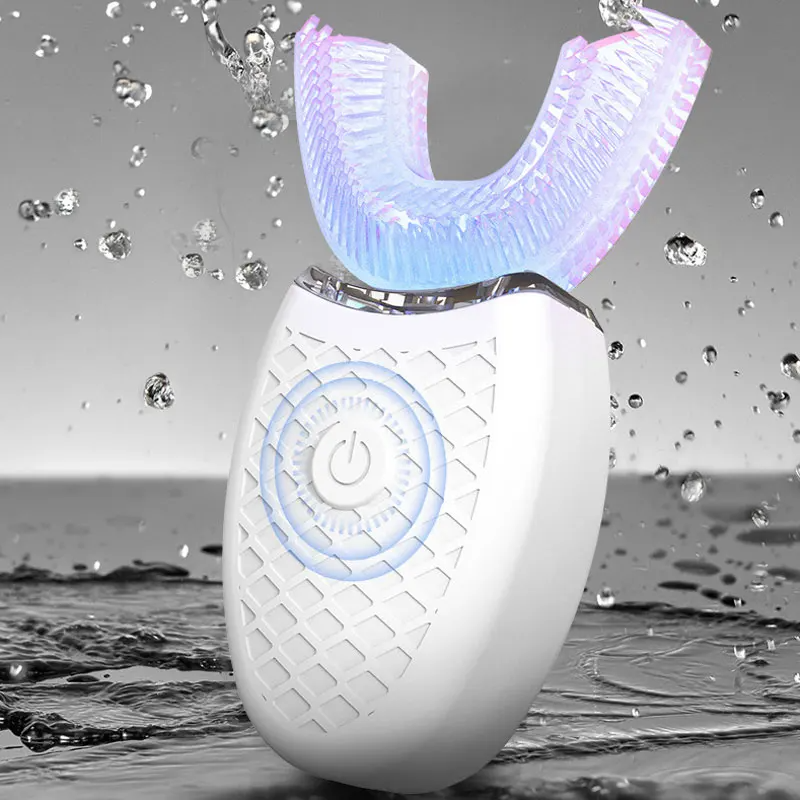 (White) U-Type Toothbrush 360 Degrees Intelligent Silicon Head Sonic Electric Toothbrush Automatic USB Charge Waterproof Toothbrush