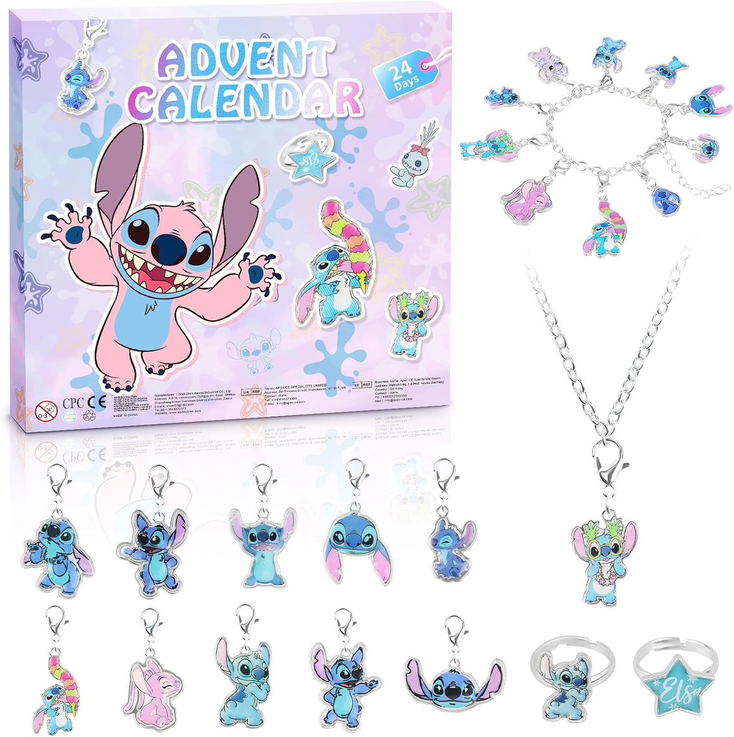 Lilo Stitch Christmas Advent Calendar Bracelets 24 Days Countdown Calendar Diy Jewelry Making Kit Cartoon Blind Box Toys Kids Gift for Friends