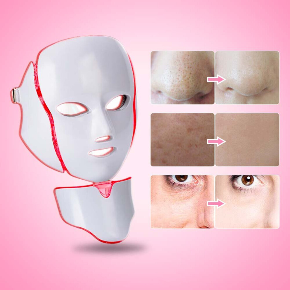 7 LED Face Mask Neck Rejuvenation Therapy Wrinkles Anti aging Light Therapy Face Care UK