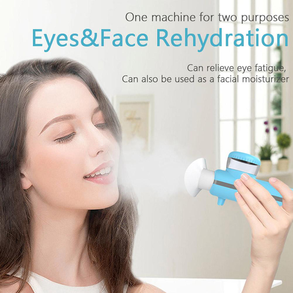 (Blue) Electric Nano Eye Steamer Sprayer Device Moisturizing Atomizer Water Hot Compress Eyes Soothing Massage Eye Washing SPA Humidifier Relieve Fatigue