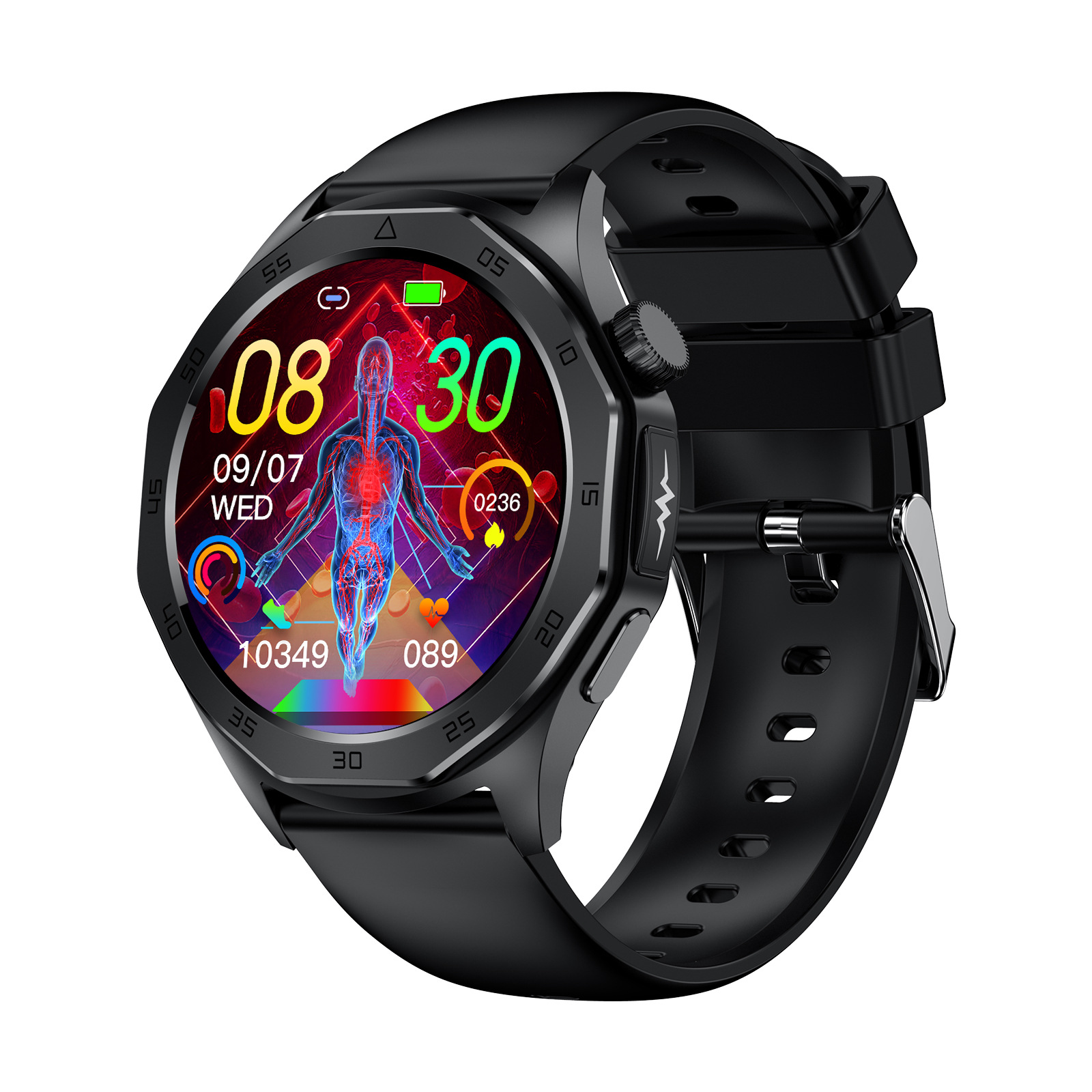 (Blue) Smart Watch Blood Sugar Diabetes Blood Fat Bluetooth Call Temperature Sleep Monitor Sports Tracker SOS
