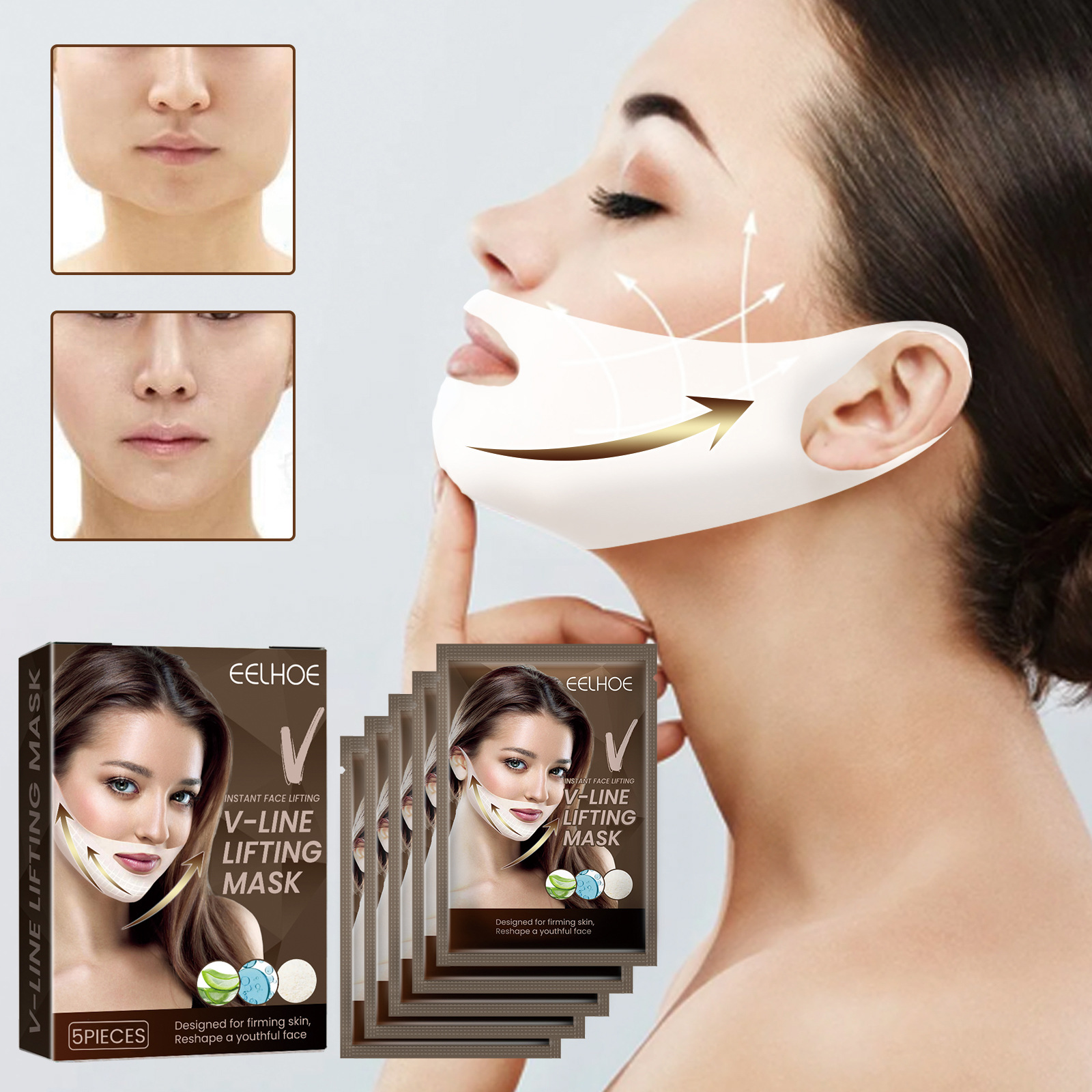 (1 pack in bag) V Shaped Slimming Face Mask Patch Double Chin Reducer Strap Chin Contour Firming Tightening Strap Face V Line Lifting Mask Face Care Product