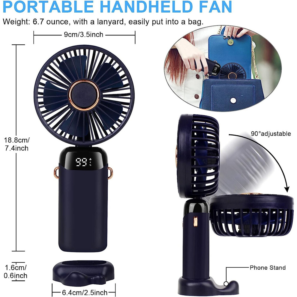 Portable Handheld Fan with Digital Display (Blue)