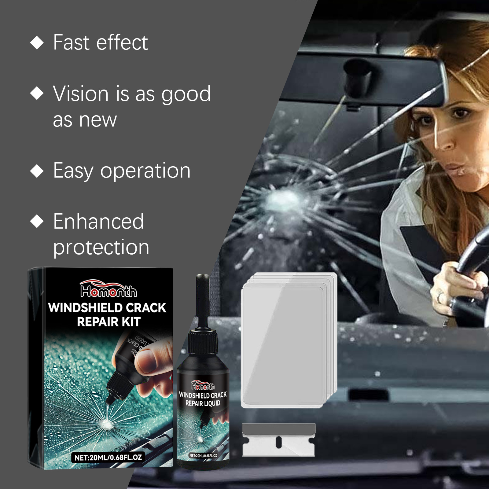 Car Windshield Repair Kit For Scratches, Cracks And Chips Glass Repair Environmentally Friendly Vehicle Windows Fix Tools