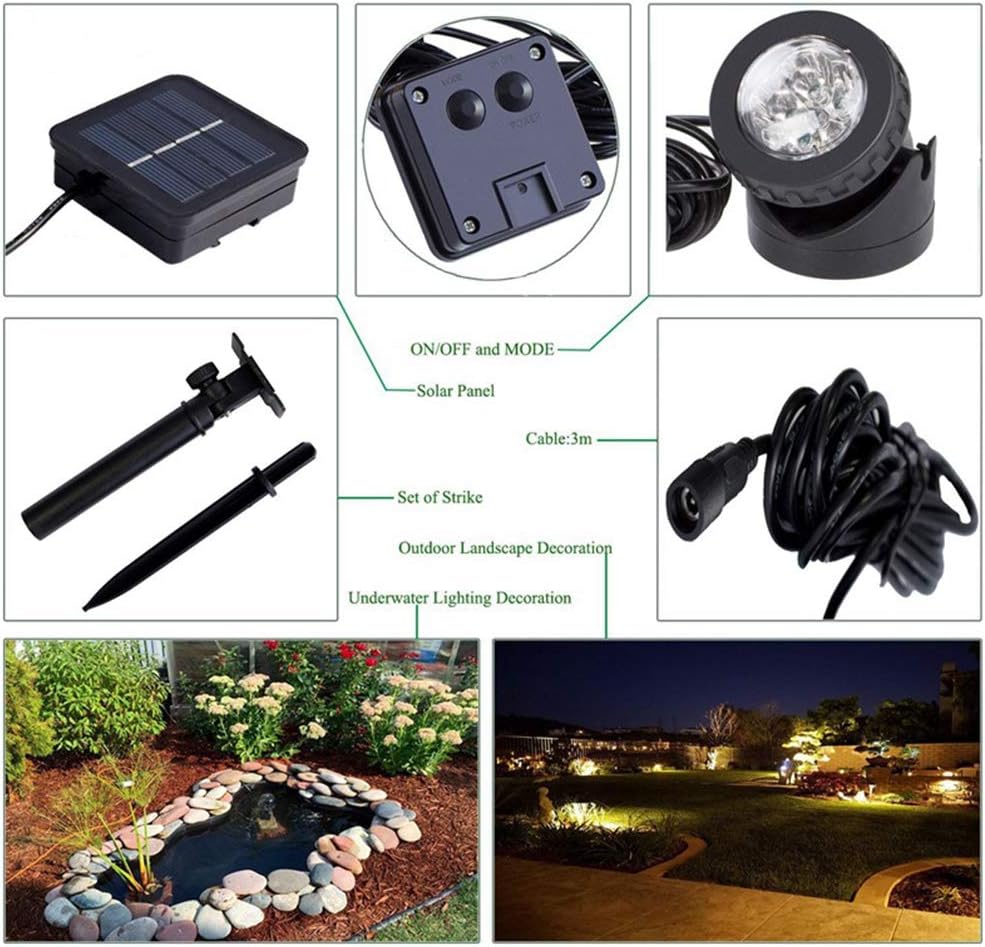 6 LED Solar Pond Lights Outdoor Waterproof Spotlights for Pool Fountain Fish Tank Garden Warm White