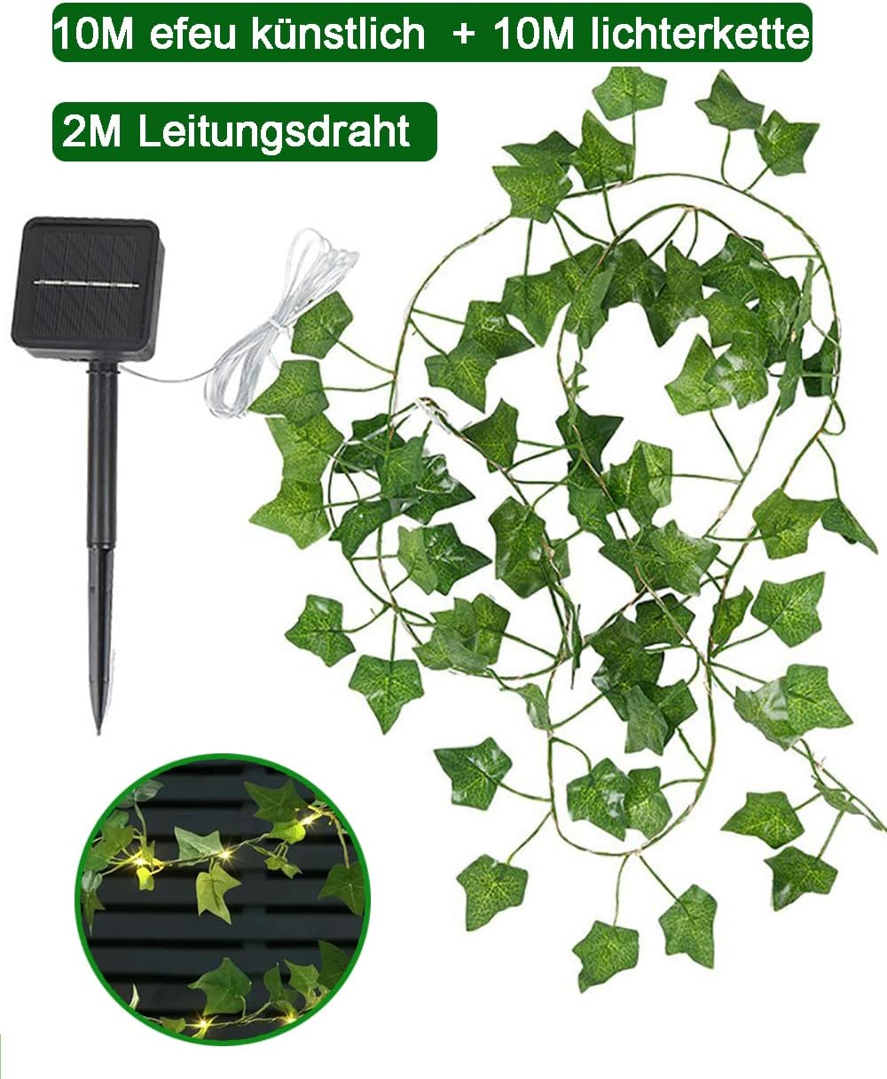 Solar String Lights 10M 100 LED Vines with Fairy Lights Solar Powered 8 Modes Artificial Ivy Waterproof Ivy Fairy Lights Ivy Garland Artificial with Lights 