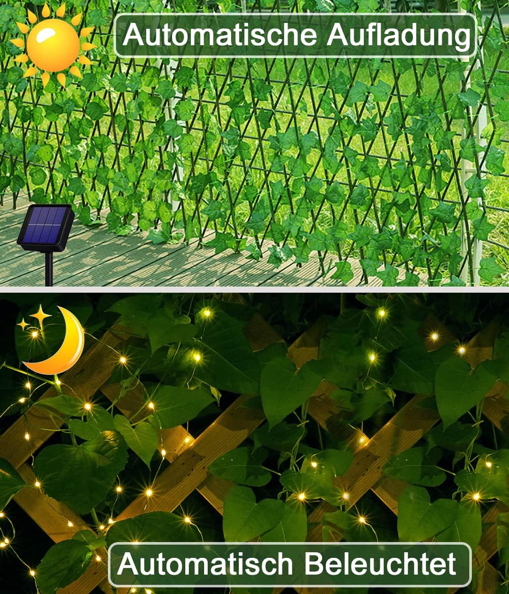 Solar String Lights 10M 100 LED Vines with Fairy Lights Solar Powered 8 Modes Artificial Ivy Waterproof Ivy Fairy Lights Ivy Garland Artificial with Lights 