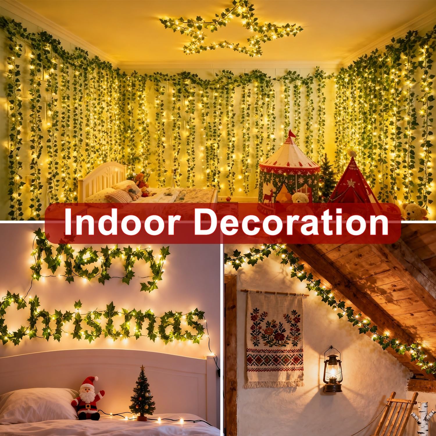 Solar String Lights 10M 100 LED Vines with Fairy Lights Solar Powered 8 Modes Artificial Ivy Waterproof Ivy Fairy Lights Ivy Garland Artificial with Lights 