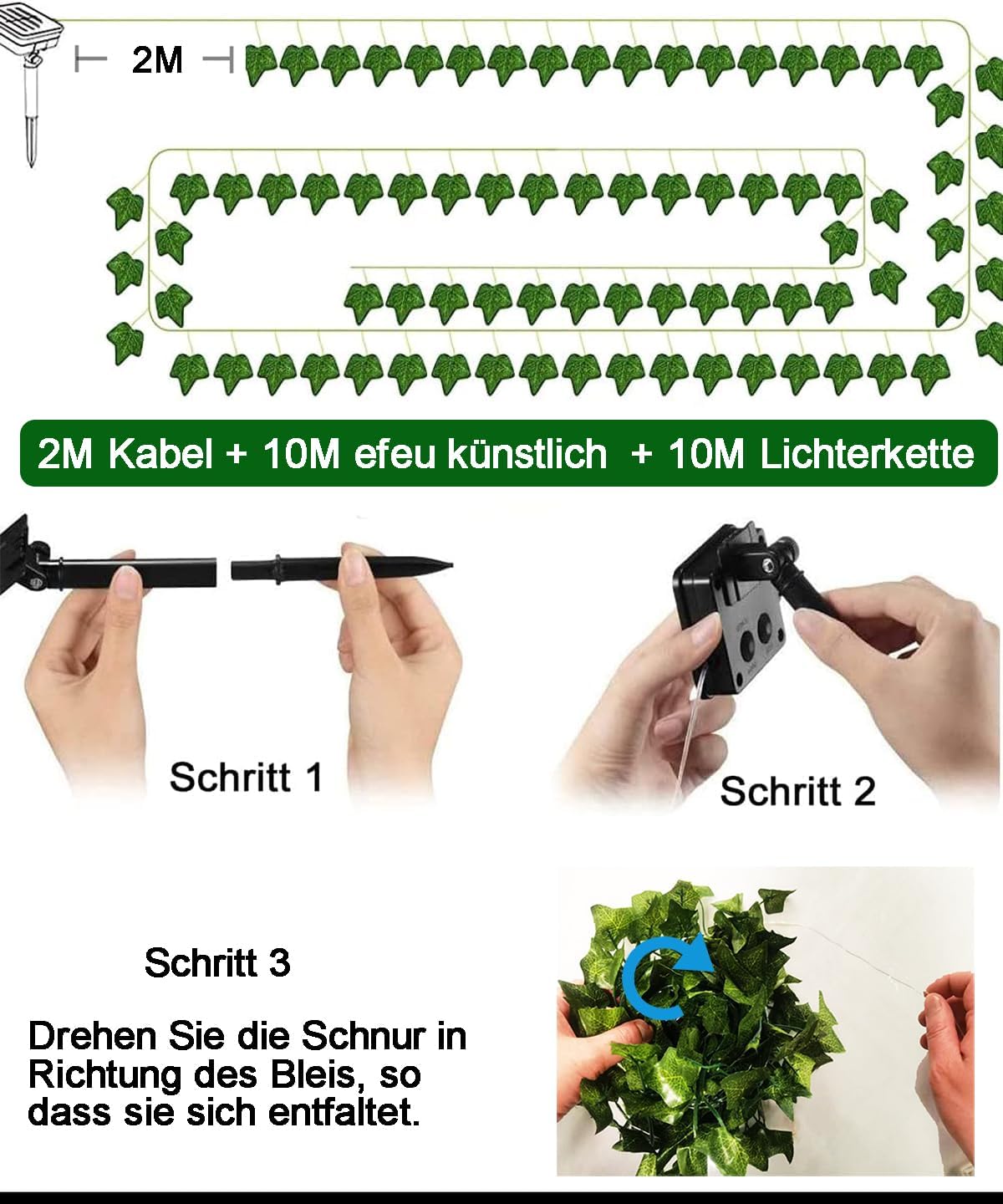 Solar String Lights 10M 100 LED Vines with Fairy Lights Solar Powered 8 Modes Artificial Ivy Waterproof Ivy Fairy Lights Ivy Garland Artificial with Lights 