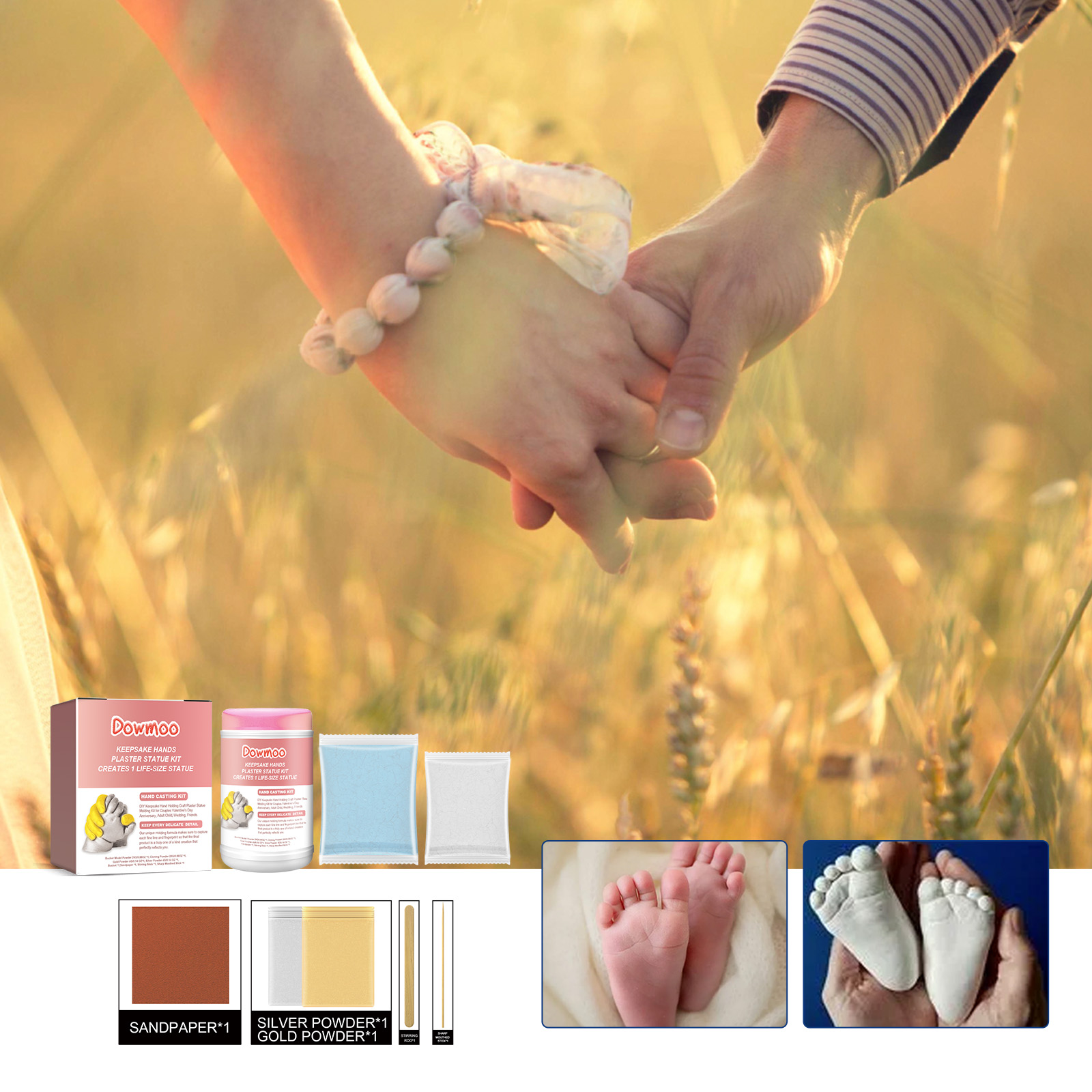 DIY Hand-cast Plaster Sculpture Souvenir Hand and Foot Impression Baby Memorial Model Sculpture Kit Couple Handmade Crafts