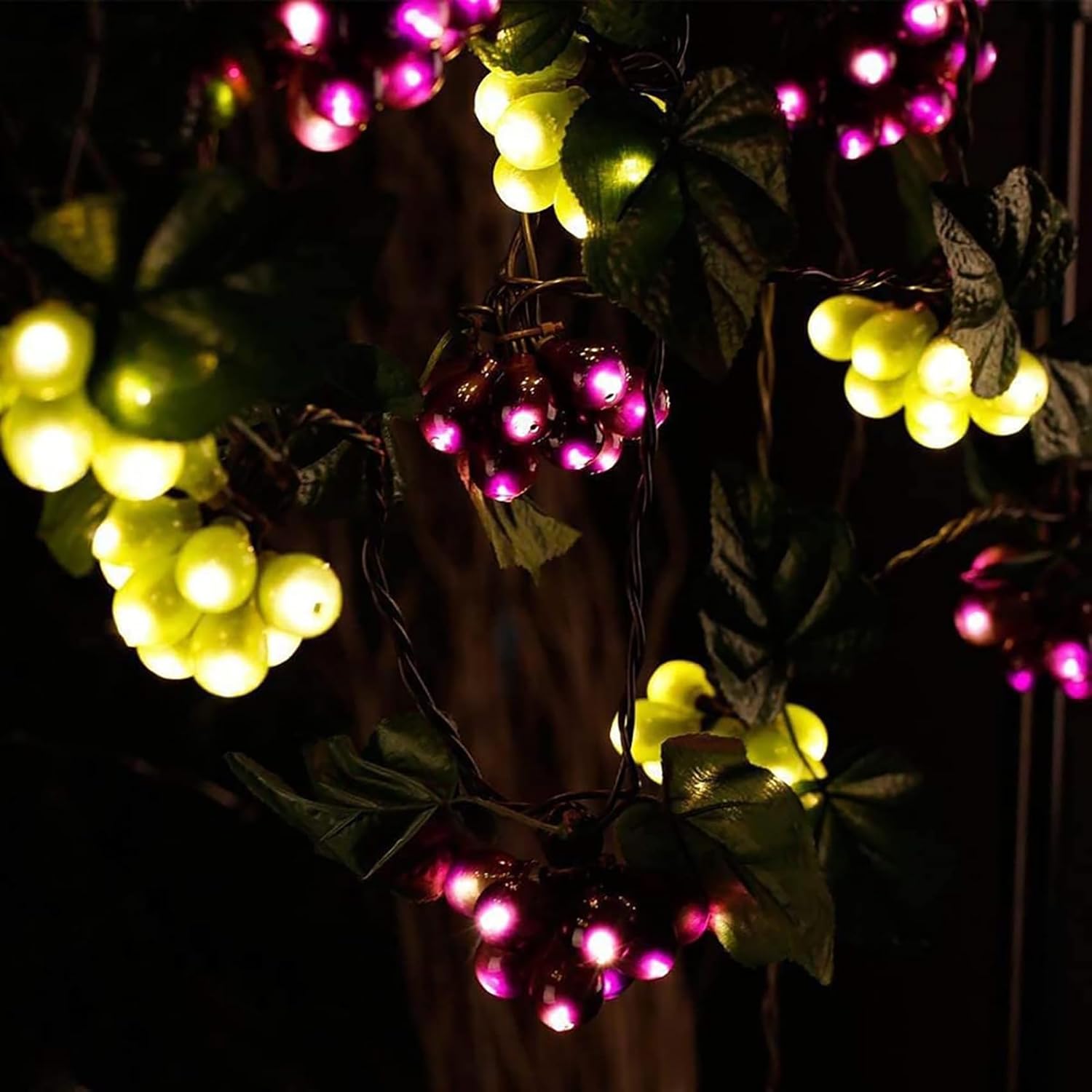 Solar Grape String Lights 80LED Artificial Fruit Fairy Vine Lamp Outdoor Waterproof Garden Fence Patio Wedding Party Warm White