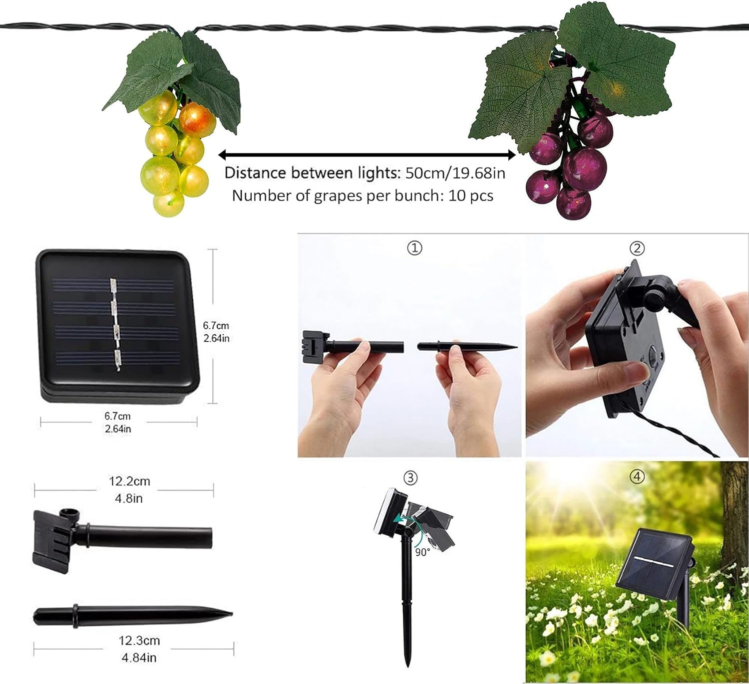 Solar Grape String Lights 80LED Artificial Fruit Fairy Vine Lamp Outdoor Waterproof Garden Fence Patio Wedding Party Warm White