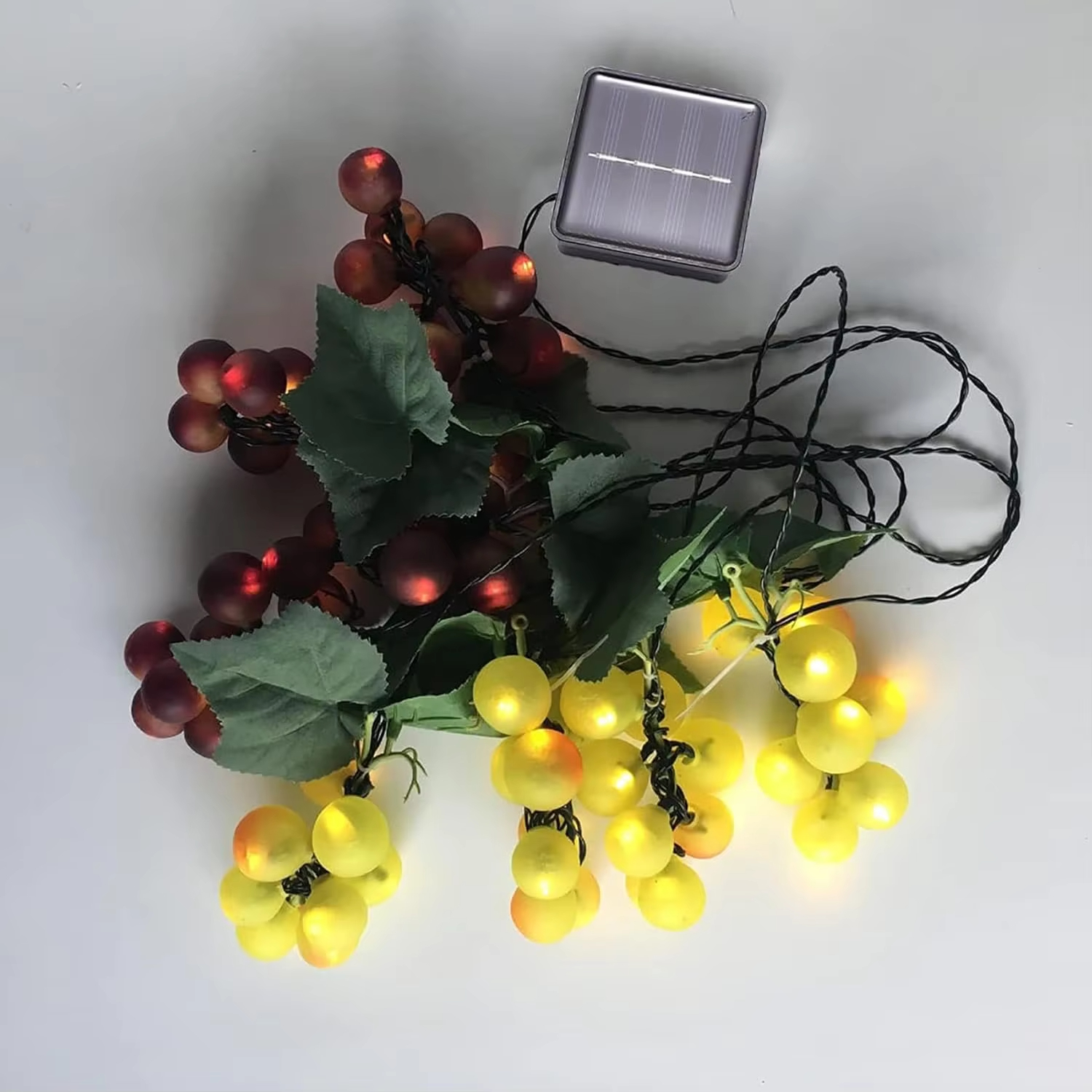 Solar Grape String Lights 80LED Artificial Fruit Fairy Vine Lamp Outdoor Waterproof Garden Fence Patio Wedding Party Warm White