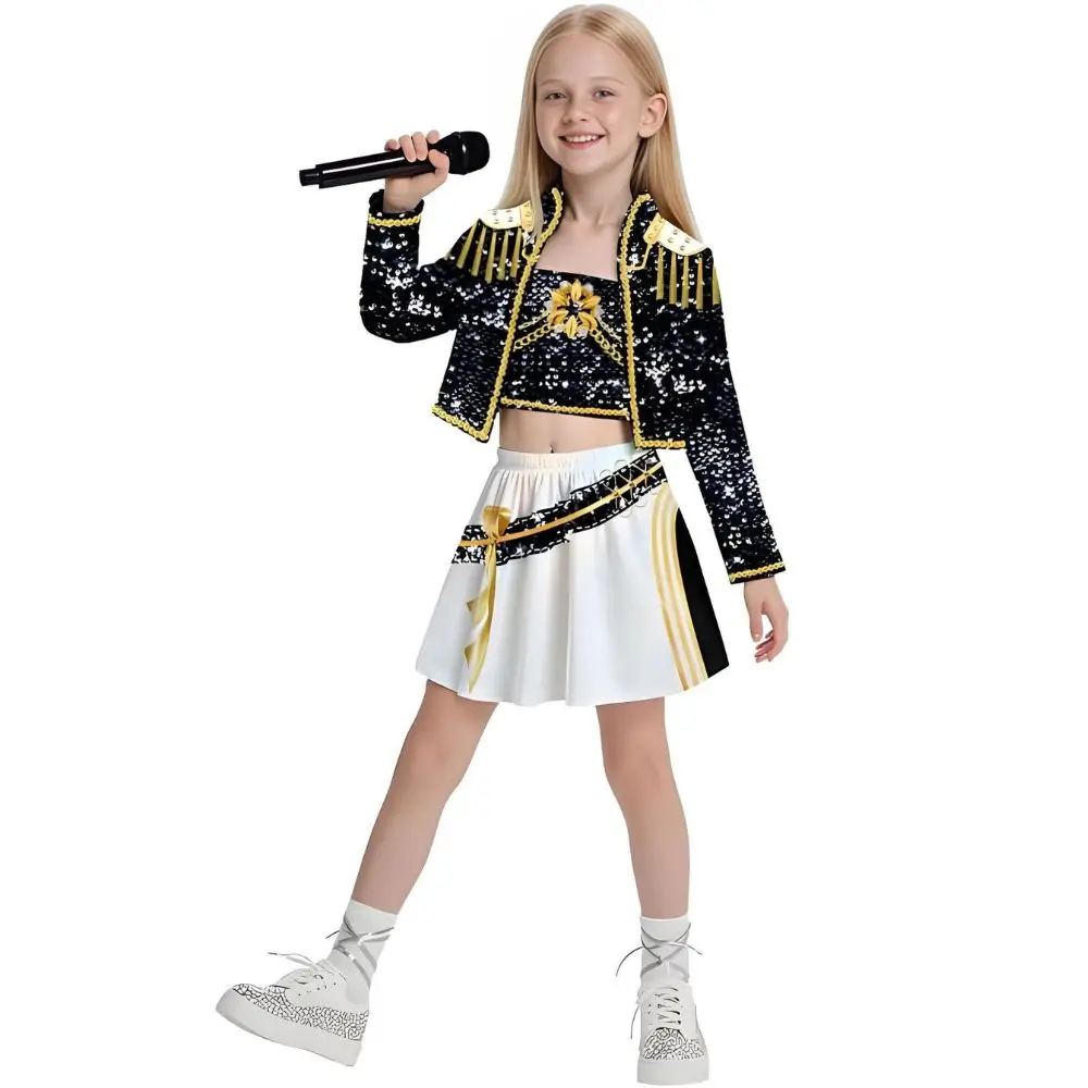 (130CM) Children‘s Kpop Cosplay Outfit 3 Pcs Set for Kids Printed Jacket T Shirt Shorts for Halloween Carnival New Year Costume Inspired by Rumi Zoey Mira