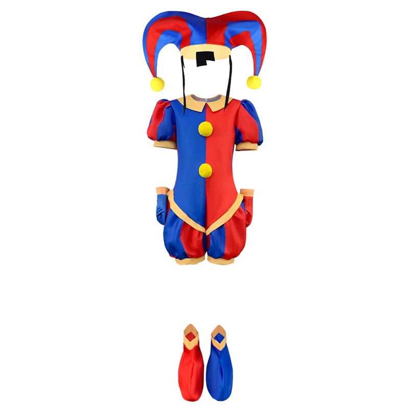 Kids Pomni Jumpsuit Costume, Amazing Digital Circus Pumni Clown Cosplay for Halloween Children‘s Day Party