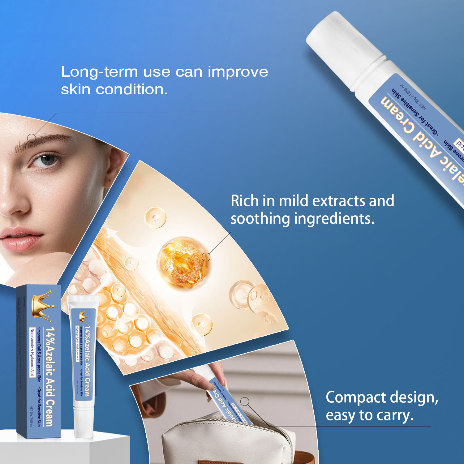 Azelaic Acid Cream Blemish Care Soothing Moisturizer For Acne Prone Skin Redness Relief And Pore Refining Daily Face Treatment 30g