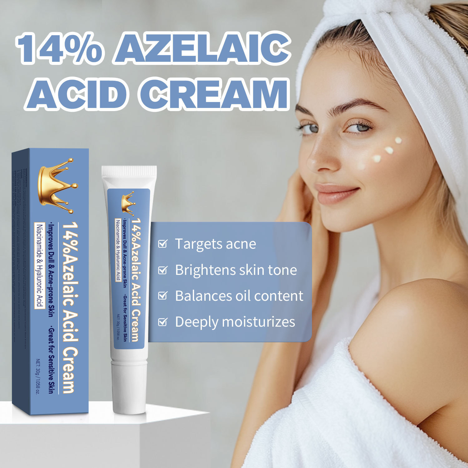 Azelaic Acid Cream Blemish Care Soothing Moisturizer For Acne Prone Skin Redness Relief And Pore Refining Daily Face Treatment 30g