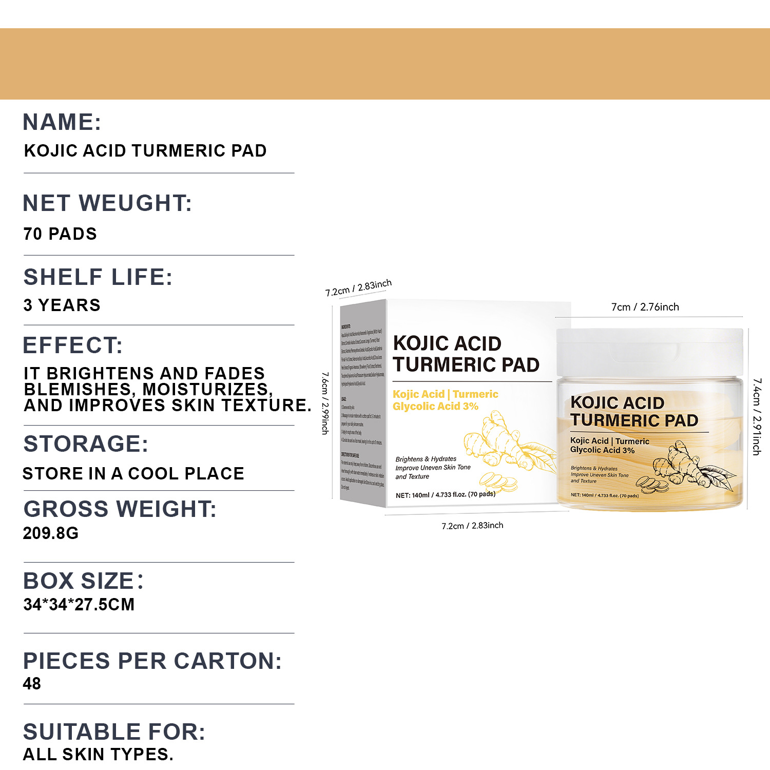 Kojic Acid Turmeric Purifying Toner Pads For Pore Deep Cleaning And Skin Soothing Daily Face Care