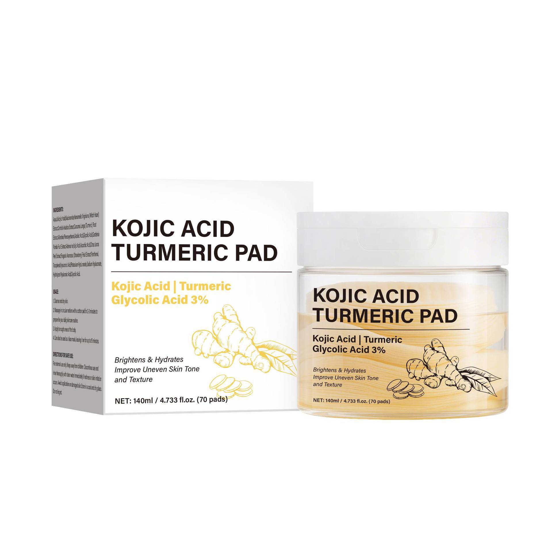 Kojic Acid Turmeric Purifying Toner Pads For Pore Deep Cleaning And Skin Soothing Daily Face Care