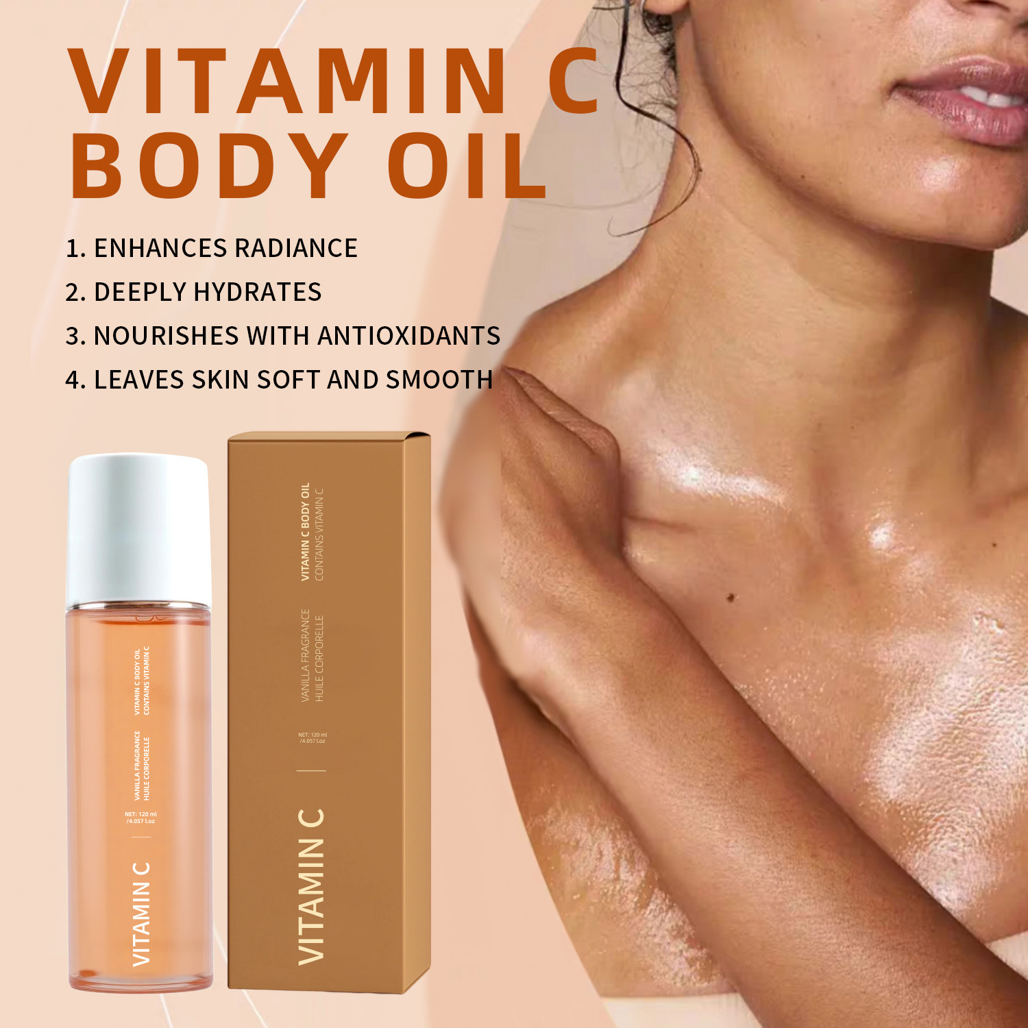 Vitamin C Body Oil Brightening Nourishing For Dry Skin Daily Hydrating Moisturizing After Shower Smoothing Care 120ml