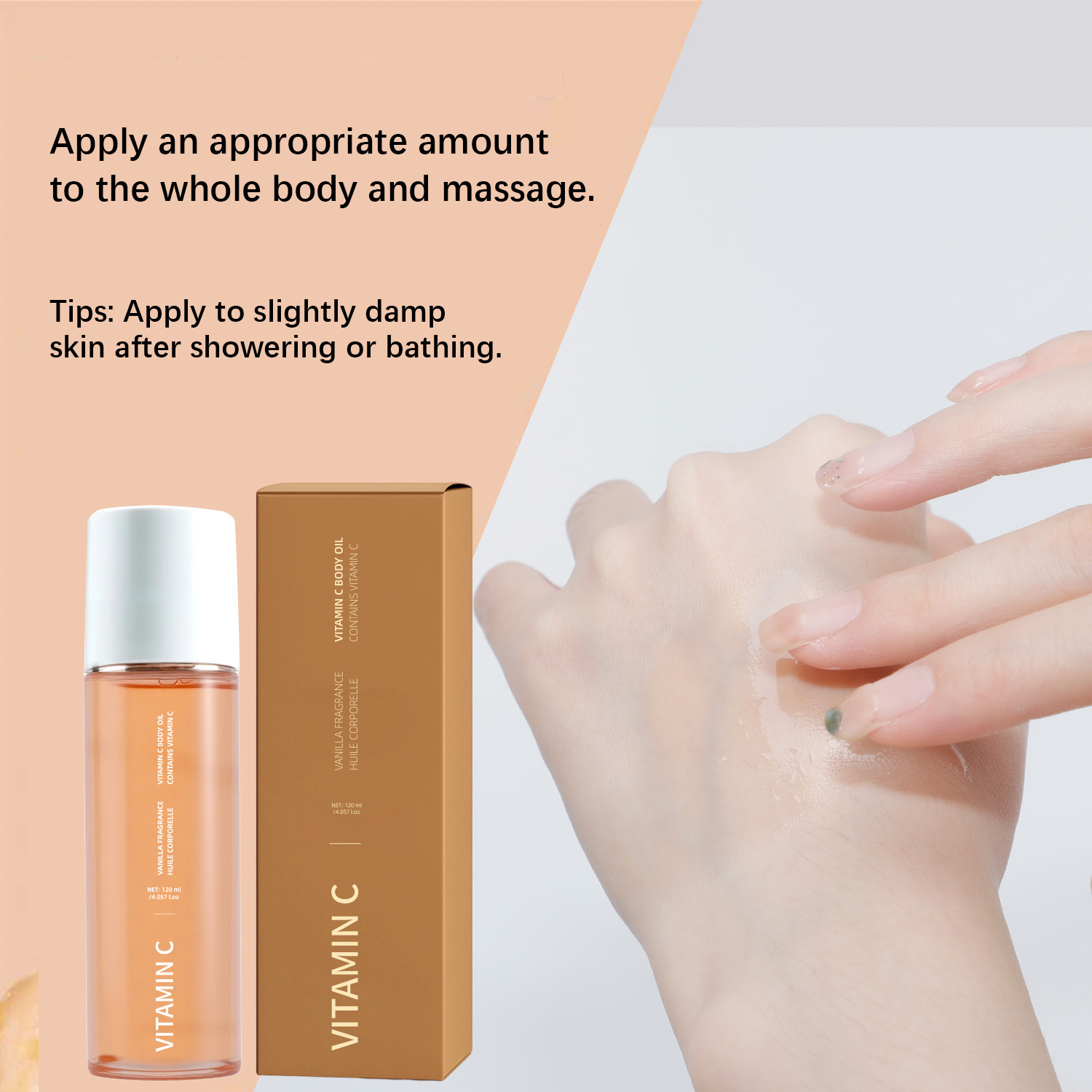 Vitamin C Body Oil Brightening Nourishing For Dry Skin Daily Hydrating Moisturizing After Shower Smoothing Care 120ml