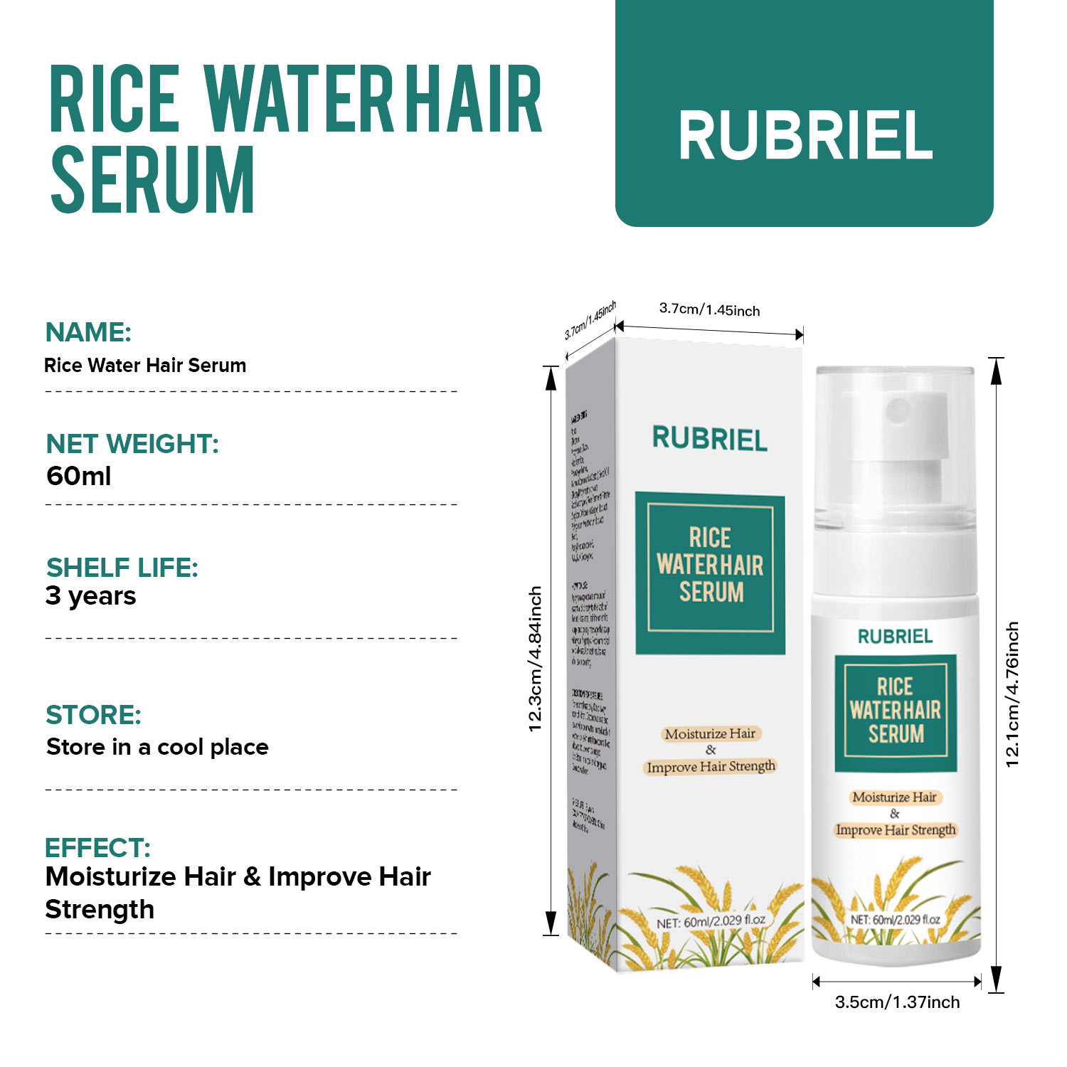 Rice Water Hair Serum Nourishing Strengthening Repairing For Dry Damaged Frizzy Hair Daily Scalp And Strand Care Treatment 60ml