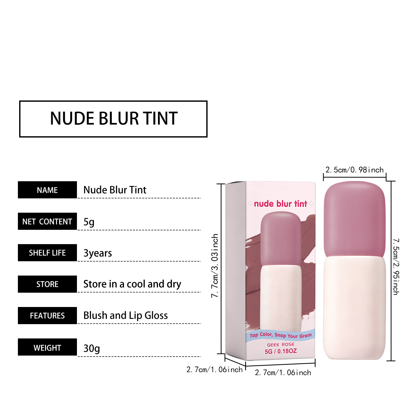 Matte Blush Lip Tint Gray Fig Rose Natural Makeup Effect Long Lasting Moisturizing Hydrating Facial Cosmetics