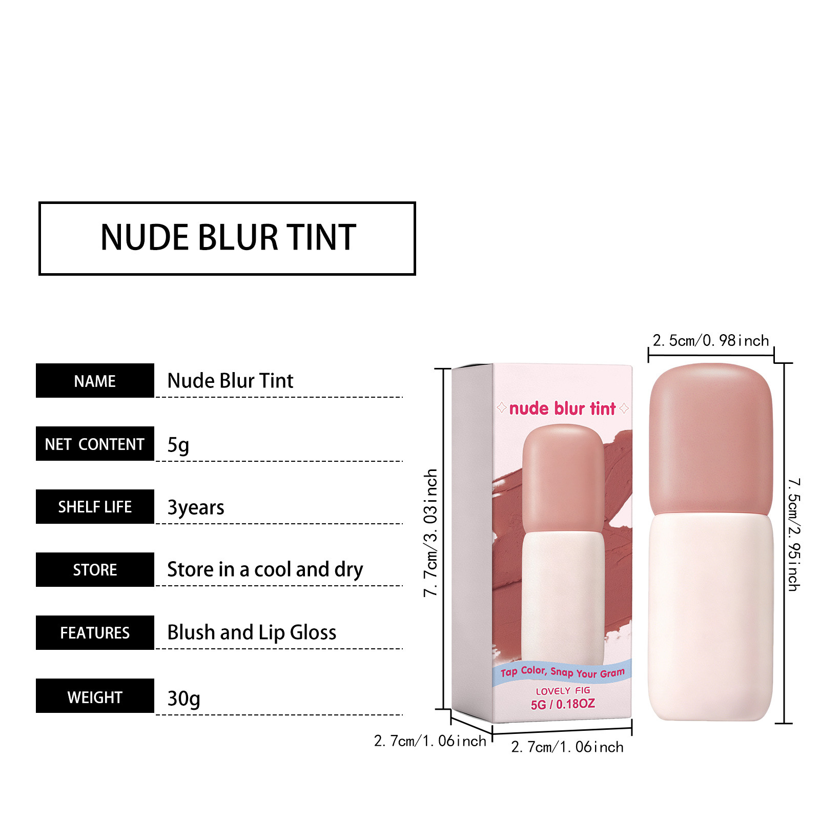 (Lovely Fig) Matte Blush Lip Tint Gray Fig Rose Natural Makeup Effect Long Lasting Moisturizing Hydrating Facial Cosmetics