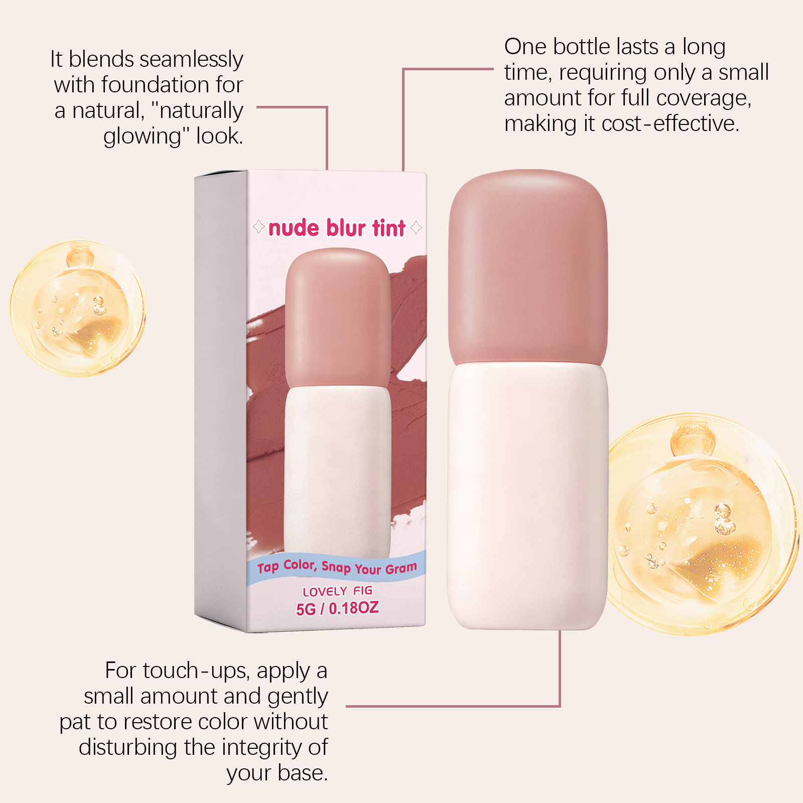 (Lovely Fig) Matte Blush Lip Tint Gray Fig Rose Natural Makeup Effect Long Lasting Moisturizing Hydrating Facial Cosmetics