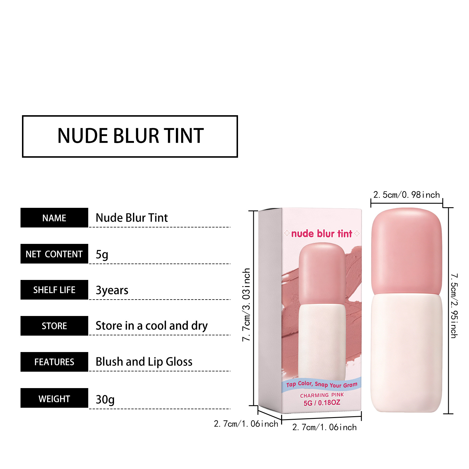 (Lovely Fig) Matte Blush Lip Tint Gray Fig Rose Natural Makeup Effect Long Lasting Moisturizing Hydrating Facial Cosmetics