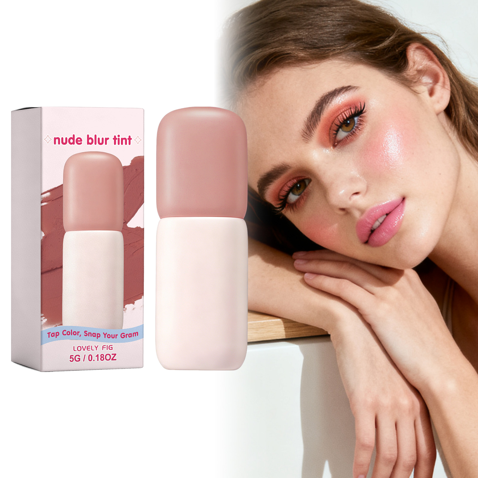 (Lovely Fig) Matte Blush Lip Tint Gray Fig Rose Natural Makeup Effect Long Lasting Moisturizing Hydrating Facial Cosmetics