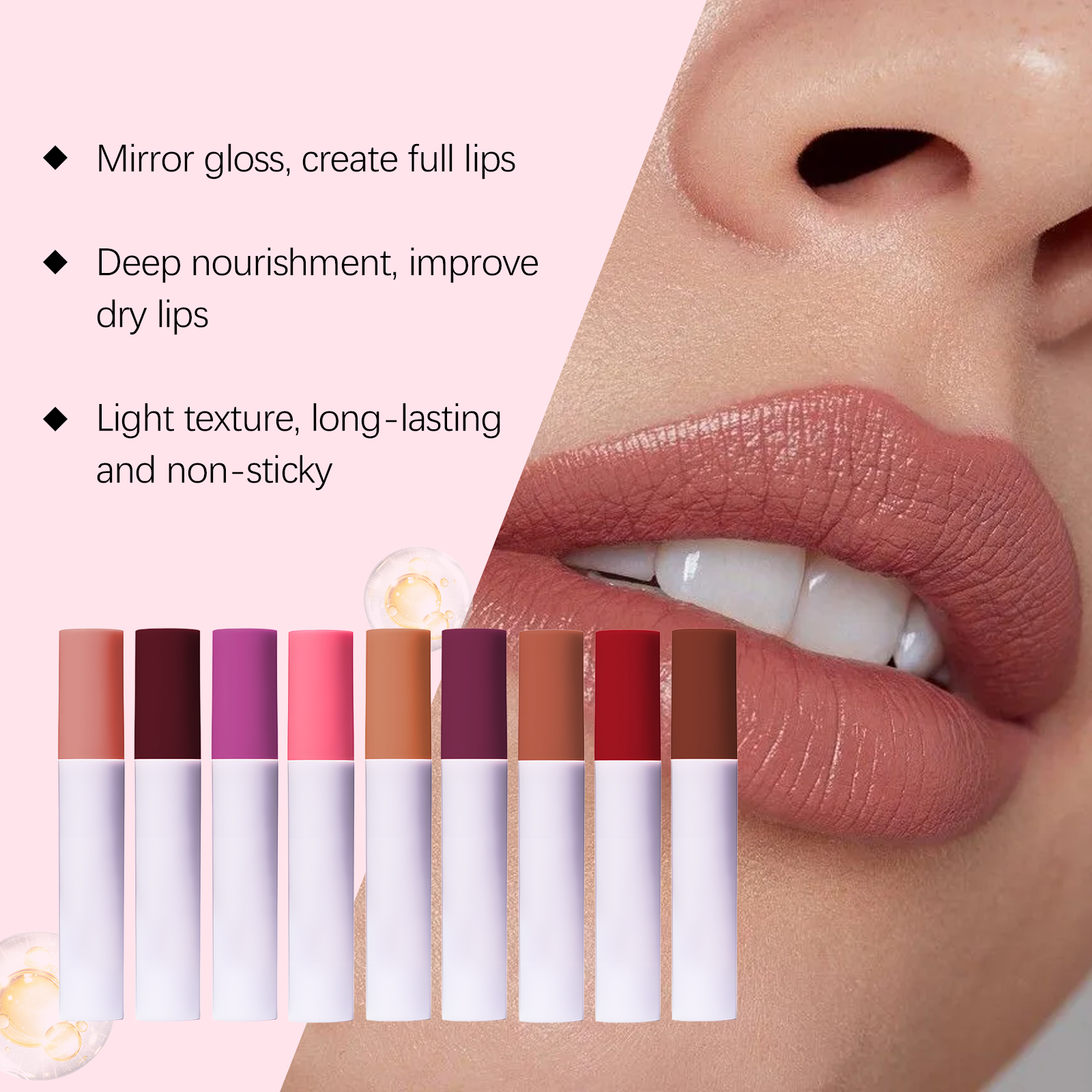 (LUCKY LOTUS) Mirror Gloss Hydrating Lip Oil Nourish Lip Skin Show Glossy Shine Moisturize Lip Care Serum