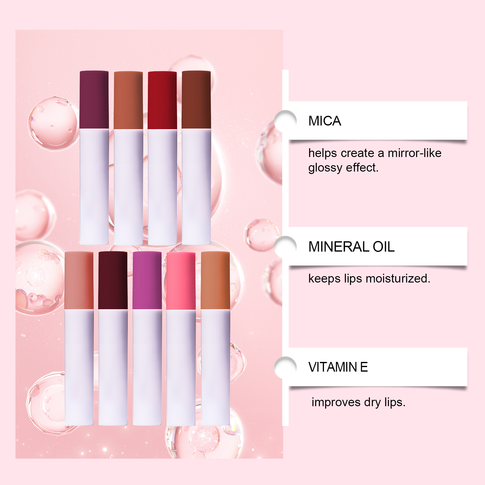 (LUCKY LOTUS) Mirror Gloss Hydrating Lip Oil Nourish Lip Skin Show Glossy Shine Moisturize Lip Care Serum