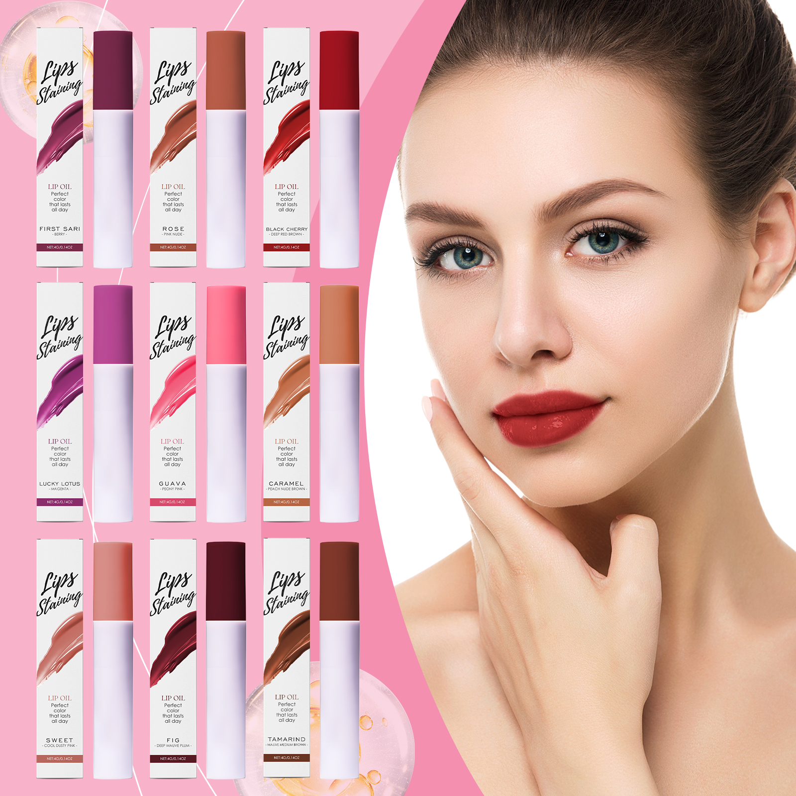 (LUCKY LOTUS) Mirror Gloss Hydrating Lip Oil Nourish Lip Skin Show Glossy Shine Moisturize Lip Care Serum