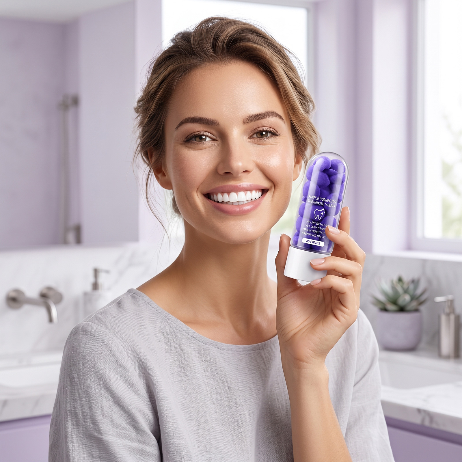 Purple Tooth Tablets Daily Gentle Comfort Care Clean Tooth Surface Long Lasting Fresh Breath Clean Protect Teeth
