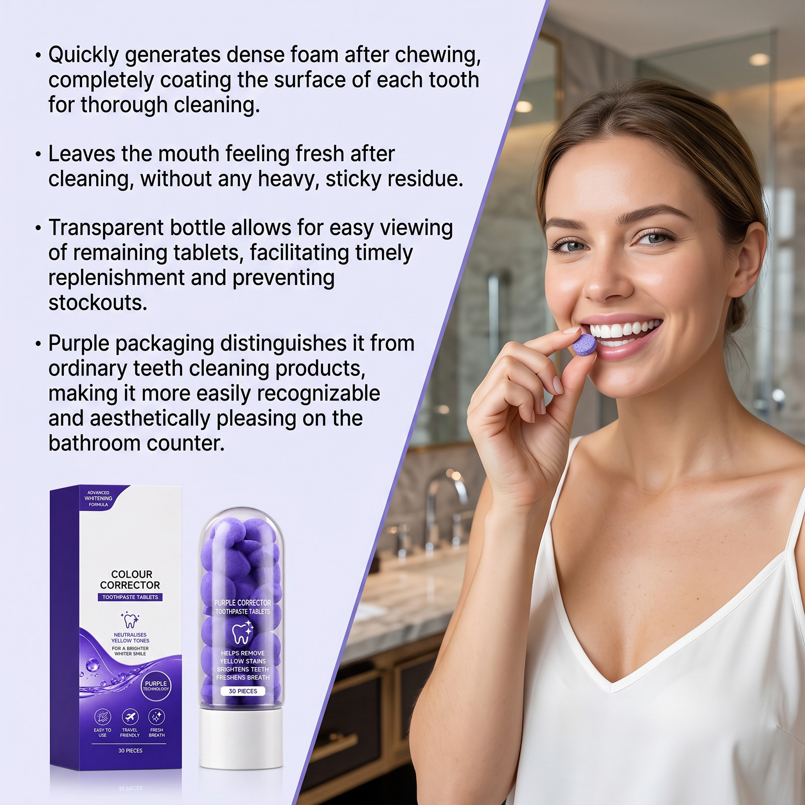 Purple Tooth Tablets Daily Gentle Comfort Care Clean Tooth Surface Long Lasting Fresh Breath Clean Protect Teeth