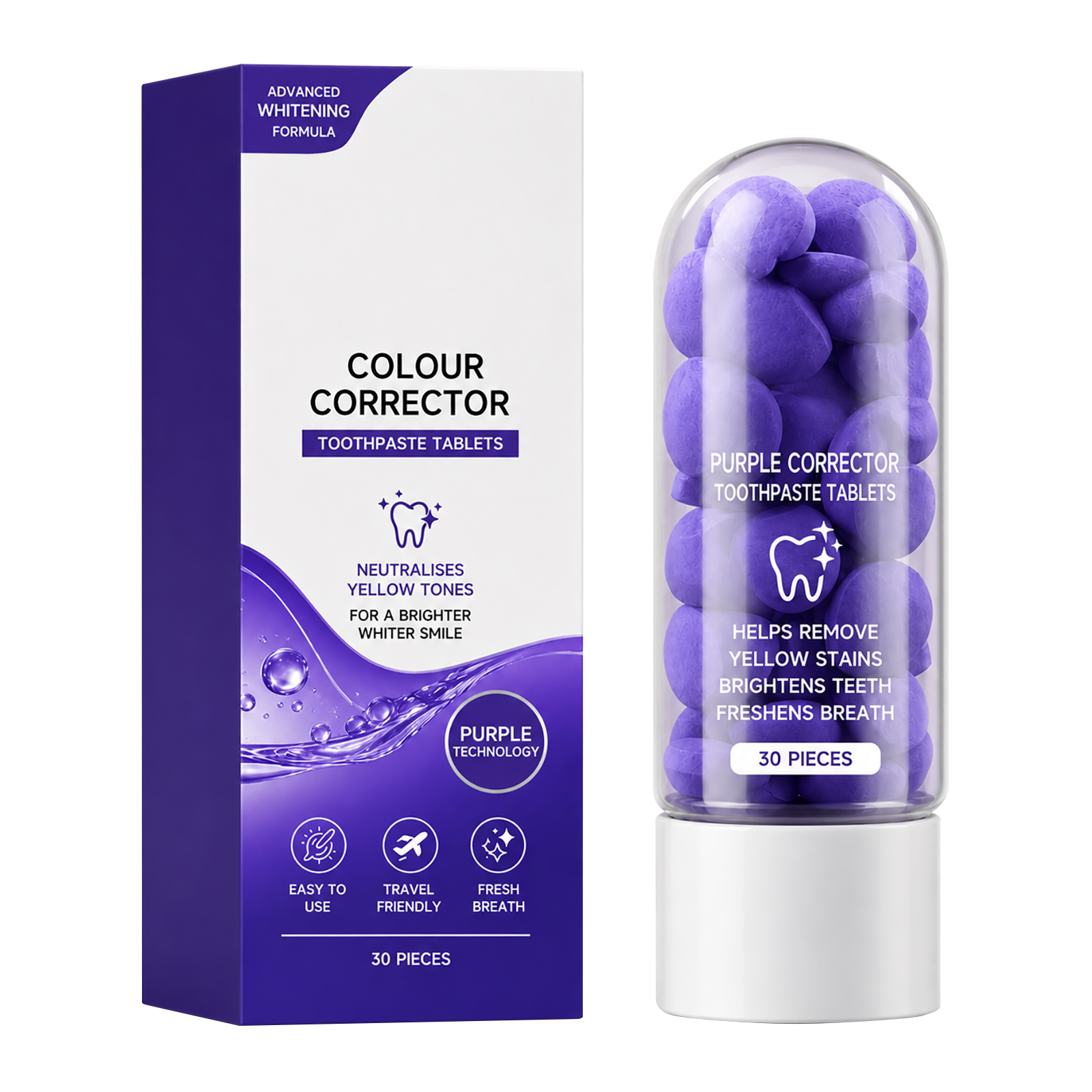 Purple Tooth Tablets Daily Gentle Comfort Care Clean Tooth Surface Long Lasting Fresh Breath Clean Protect Teeth